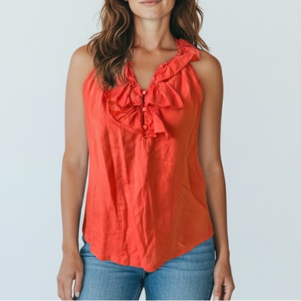 J. Crew ruffle front sleeveless Tank‎ blouse orange silk Women’s XS